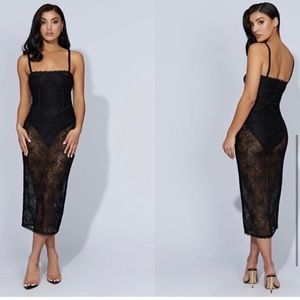 Meshki Black Lace Corset Midi Dress